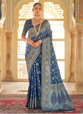 Navy Blue Silk Wedding Contemporary Style Saree