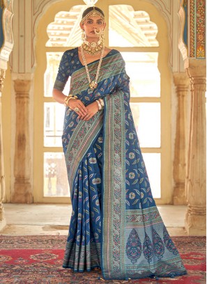Navy Blue Silk Wedding Contemporary Style Saree