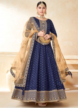 Navy Blue Tafeta Silk Salwar Kameez