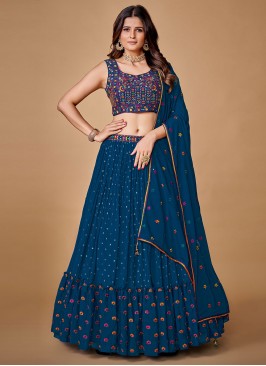 Navy Blue Thread Sangeet A Line Lehenga Choli