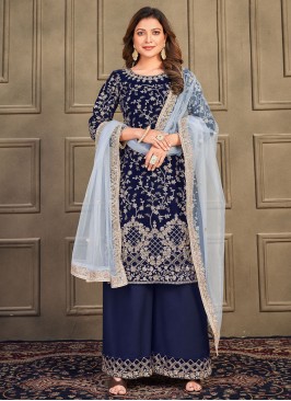 Navy Blue Velvet Palazzo Salwar Kameez