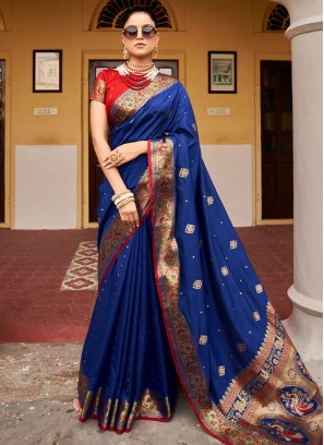 Navy Blue Weaving Silk Saree