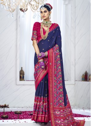 Navy Blue Woven Cotton Silk Trendy Saree