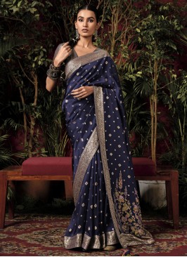 Navy Blue Zari Ceremonial Designer Saree