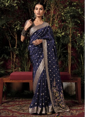 Navy Blue Zari Ceremonial Designer Saree