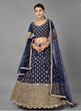 Navy Blue Zari Mehndi Lehenga Choli