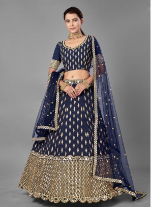 Navy Blue Zari Mehndi Lehenga Choli