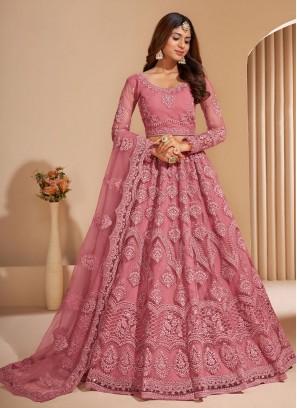 Net A Line Lehenga Choli in Pink