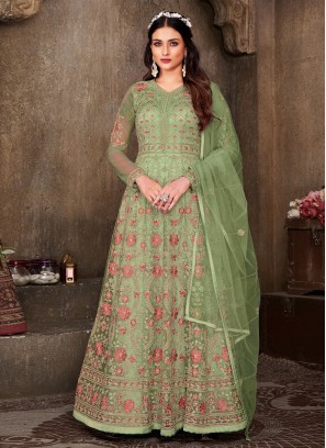 Net Anarkali Salwar Kameez in Green
