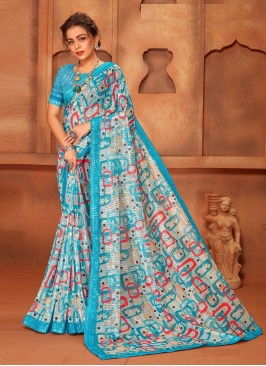 Net Aqua Blue Classic Saree