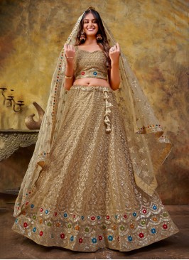 Net Beige Long Choli Lehenga