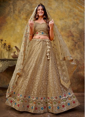 Net Beige Long Choli Lehenga