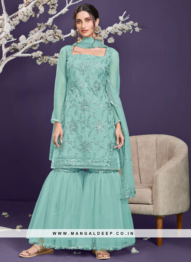 Net Blue Designer Pakistani Salwar Suit