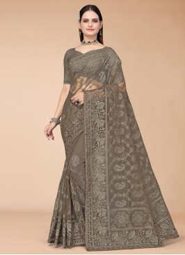 Net Brown Saree