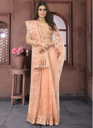 Net Classic Saree in Orange