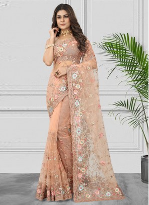 Net Classic Saree in Peach