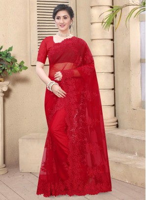 Net Classic Saree in Red