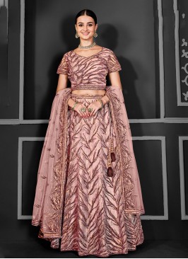 Net Cord Peach A Line Lehenga Choli