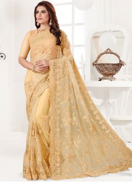 Net Cream Designer Traditional Saree