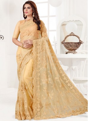 Net Cream Designer Traditional Saree