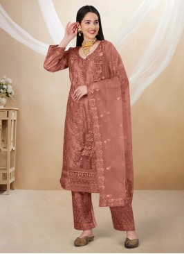 Net Cutwork Brown Trendy Salwar Kameez