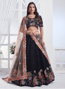 Net Designer Lehenga Choli in Black