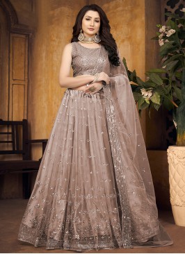 Net Designer Lehenga Choli in Brown