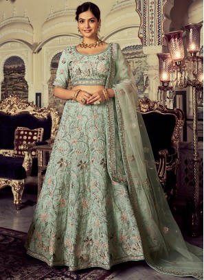 Net Designer Lehenga Choli in Sea Green