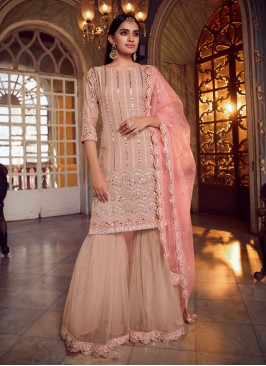 Net Designer Pakistani Suit in Peach