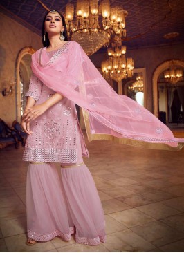 Net Designer Pakistani Suit in Pink