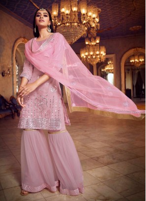Net Designer Pakistani Suit in Pink