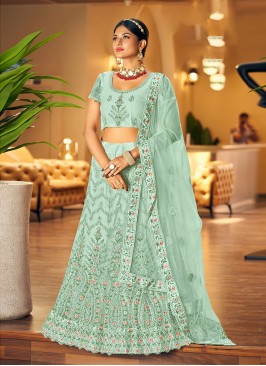 Net Diamond Trendy Lehenga Choli in Aqua Blue