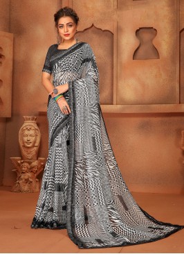 Net Digital Print Black Contemporary Saree