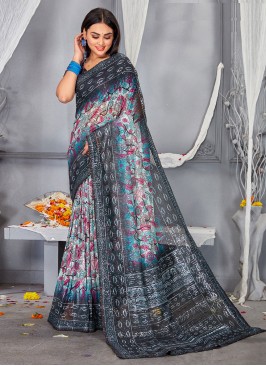 Net Digital Print Saree in Multi Colour