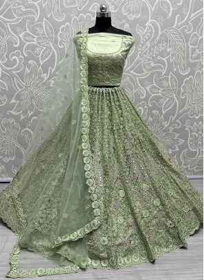 Net Dori Work Designer Lehenga Choli in Green