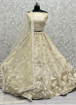 Net Embroidered A Line Lehenga Choli in Cream