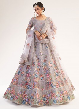 Net Embroidered Designer Lehenga Choli in Lavender