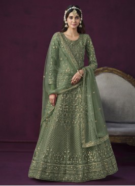 Net Embroidered Designer Salwar Kameez in Green