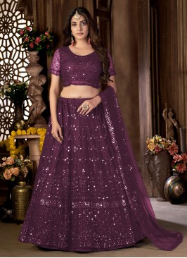 Net Embroidered Lehenga Choli in Purple