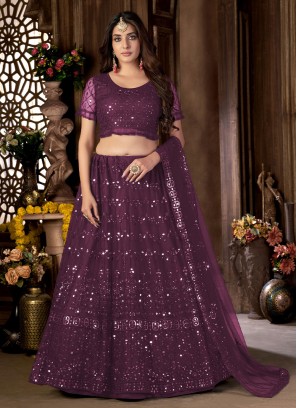 Net Embroidered Lehenga Choli in Purple