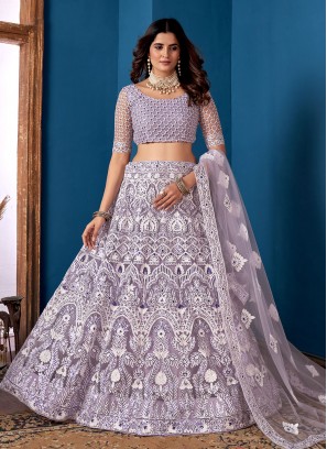 Net Embroidered Lehenga Choli in Purple