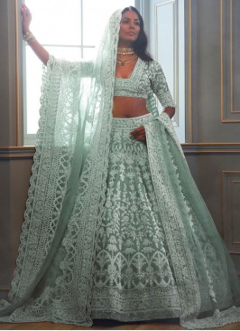 Net Embroidered Lehenga Choli in Turquoise