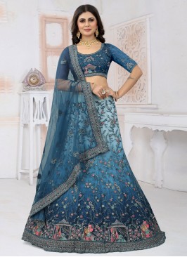 Net Embroidered Teal Lehenga Choli