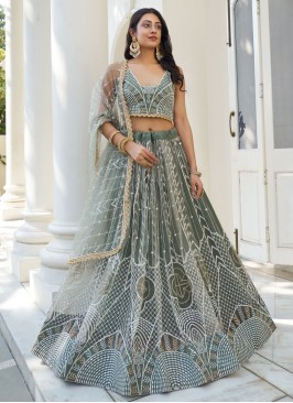 Net Green A Line Lehenga Choli