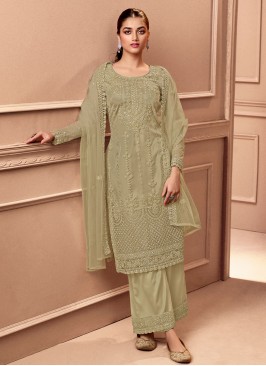 Net Green Embroidered Pakistani Suit