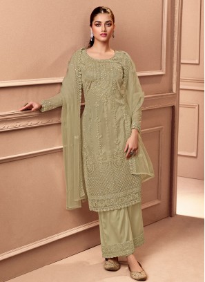 Net Green Embroidered Pakistani Suit