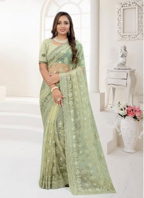 Net Green Resham Saree