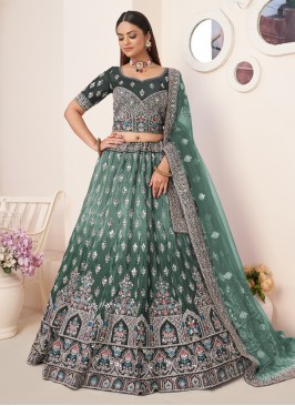 Net Green Sequins Trendy Lehenga Choli