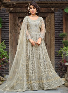 Net Grey Embroidered Designer Salwar Kameez