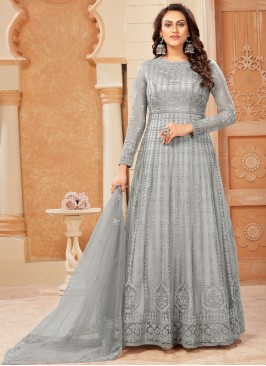 Net Grey Floor Length Salwar Suit
